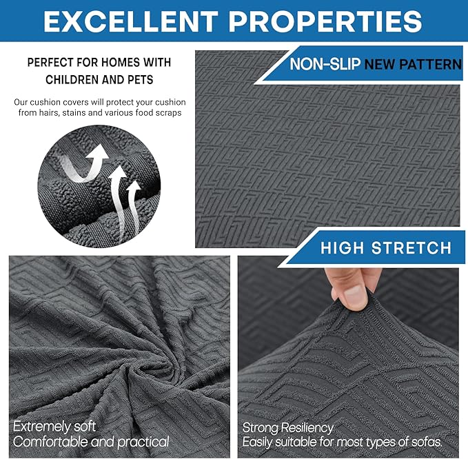 XINEAGE Large Couch Cushion Covers Seat Cushion Cover Thick Stretch Sofa Slipcovers 1 Piece Individual Couch Covers with Elastic Bottom(Single XL Seat Cushion/Backrest,Dark Grey)