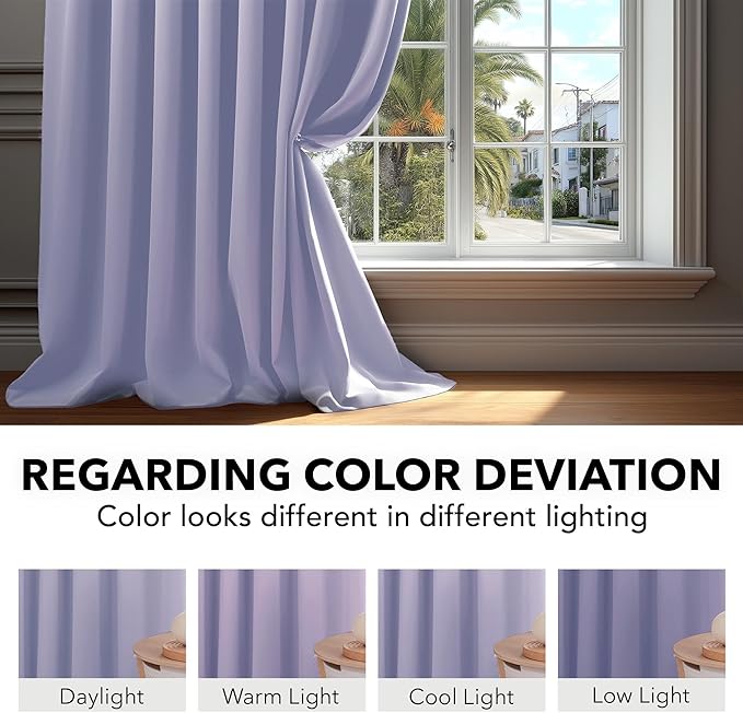 Deconovo Rod Pocket and Back Tab Blackout Curtains for Living Room Thermal Insulated Room Darkening Curtains 42Wx95L Inch Light Purple 2 Panels