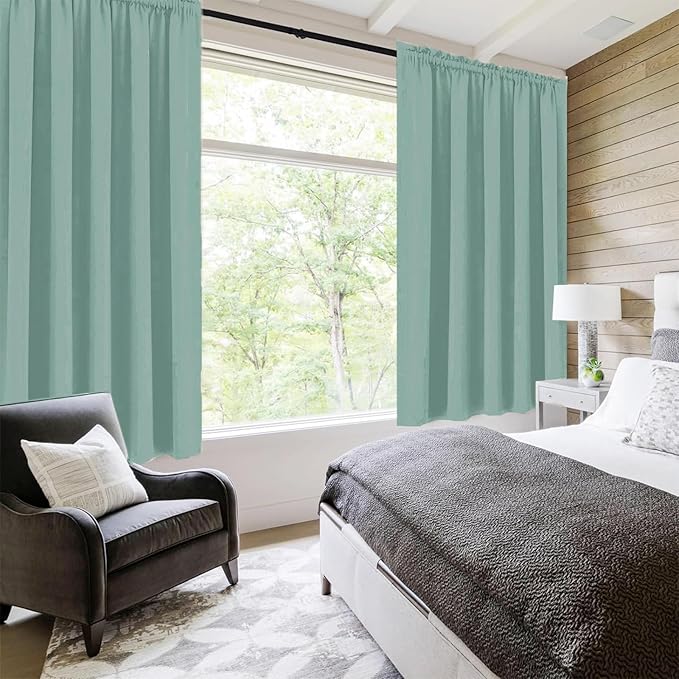 DWCN Blackout Curtains for Living Room Thermal Insulated, Energy Saving & Noise Reducing Bedroom Curtains, Sage Green, W 60x L 63 Inch, Set of 2 Rod Pocket Curtain Panels