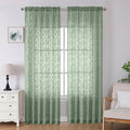Lecloud Leia Sage Green Sheer Curtains 96 Inches Long 2 Panels, Airy Voile Jacquard Leaf Textured Curtains, Light Filtering Farmhouse Rod Pocket Curtain Drapes for Bedroom Living Room, 52" W x 96" L