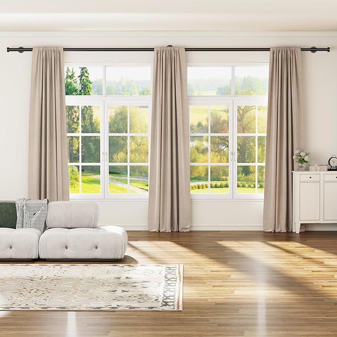 YaFex Heavy Duty Curtain Rods 32-120 Inch, 1 Inch Adjustable Black Curtain Rod for Windows, Long Window Treatment Rods with Aluminium Finials, Easy Installation