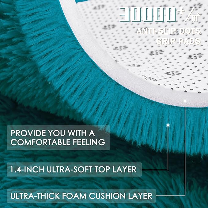 OLANLY Teal Round Rugs for Bedroom - Machine Washable, 7 ft Circle Area Rugs for Living Room, Soft and Fluffy Shaggy Carpet for Teen Girl and Boys, Nursery Rooms, Dorms, Home Decor Aesthetic