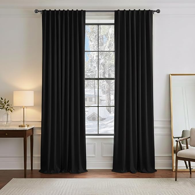 PONY DANCE Black Curtains 84 inch Long 2 Panels Burg for Bedroom - Back Tab & Rod Pocket Thermal Insulated Curtains Room Darkening Drapes for Living Room, 2 Panels, 52 x 84 Inch, Black
