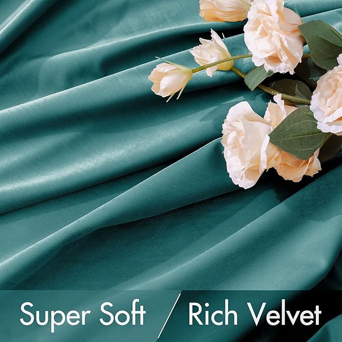 MIULEE Teal Velvet Curtains 96 inches 2 Panels - Luxury Blackout Curtains for Bedroom Living Room Thermal Insulated Super Soft Window Drapes Rod Pocket & Back Tab, W52 x L96 inches