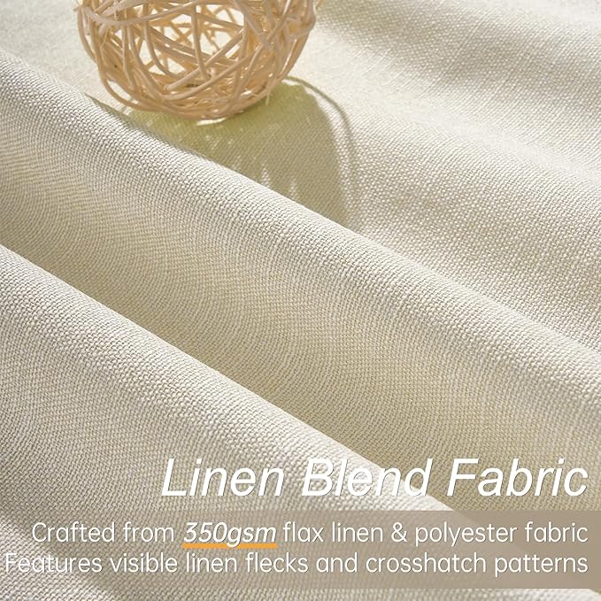 Topfinel Cream Black Out Curtains 96 Inch Long, 100% Blackout Thermal Insulated Natural Linen Pinch Pleat Viral Drapes with Hooks 2 Panel Sets, Burlap 8FT Back Tab Curtains for Living Room Bedroom