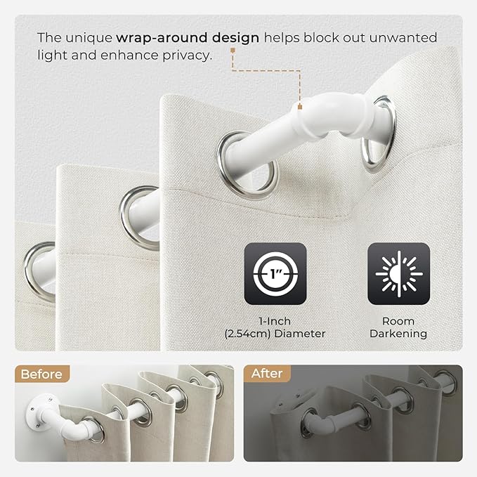 Zeerobee Curtain Rods for Windows 48 to 84, 1 Inch Industrial Wrap Around White Curtain Rod, Indoor/Outdoor Room Divider Adjustable Drapery Pole, 48"-86"