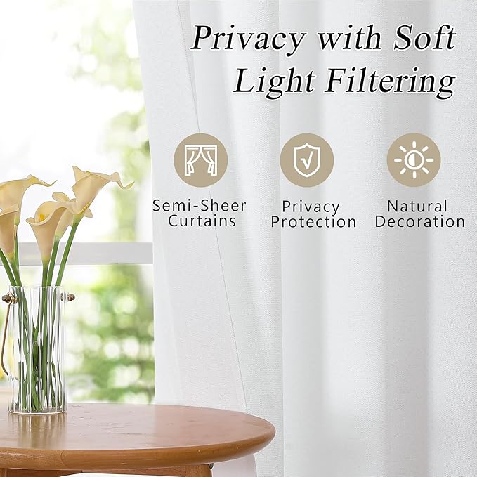 OVZME White Valance for Windows, Light Filtering Thick Textured Small Cafe Valances for Window, Dual Rod Pocket Farmhouse Short Curtain for Bathroom Basement, 1 Piece, 60Wx24L Inch