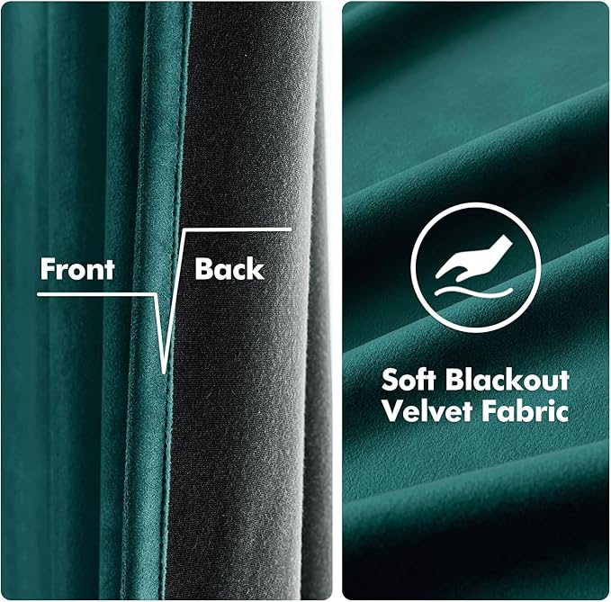 MIULEE Christmas Dark Green Velvet Curtains Room Darkening Blackout Soft Grommet Top Emerald Thermal Insulated Soundproof Black Out Curtains/Drapes for Living Room Bedroom 52 x 108 Inch 2 Panels