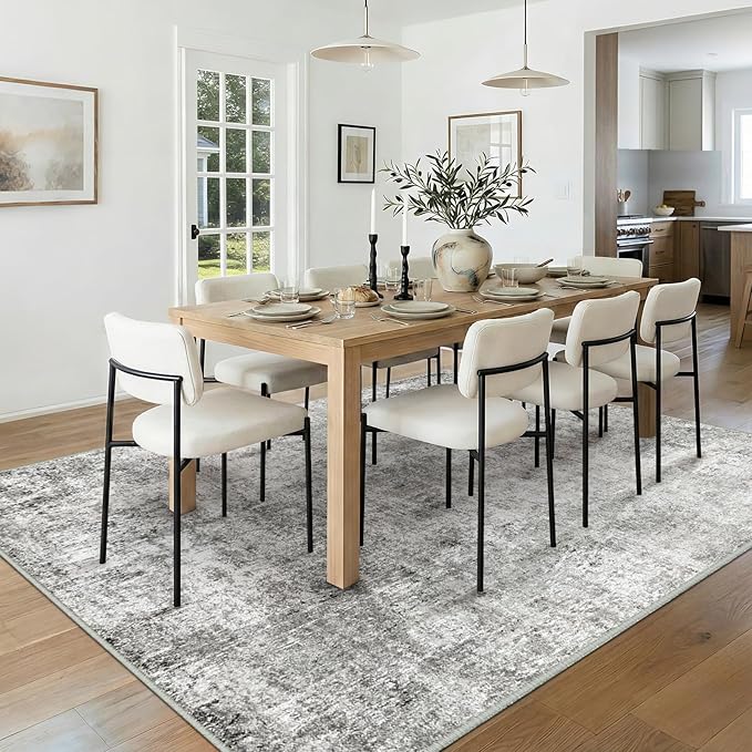 Washable Area Rugs 5'x8' Non-Slip Modern Abstract Soft for Living Room Entryway Bedroom Nursery, Print Pattern, Gray White Grey