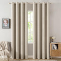 MIULEE 100% Blackout Linen Curtains for Bedroom Thermal Insulated Stone Grommet Room Darkening Curtains & Drapes Fall Decor for Living Room Nursery 52 x 96 Inch (2 Panels)