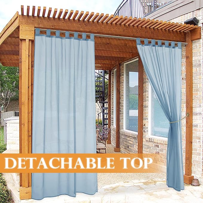 RYB HOME Outdoor Sheer Curtains - Detachable Tab Top Breathable Privacy Drape Waterproof Weatherproof for Patio, Verandas, Camper, Sun Room, 54 inch Wide, 84 inch Length 1 Panel, 1 Rope, Navy Blue