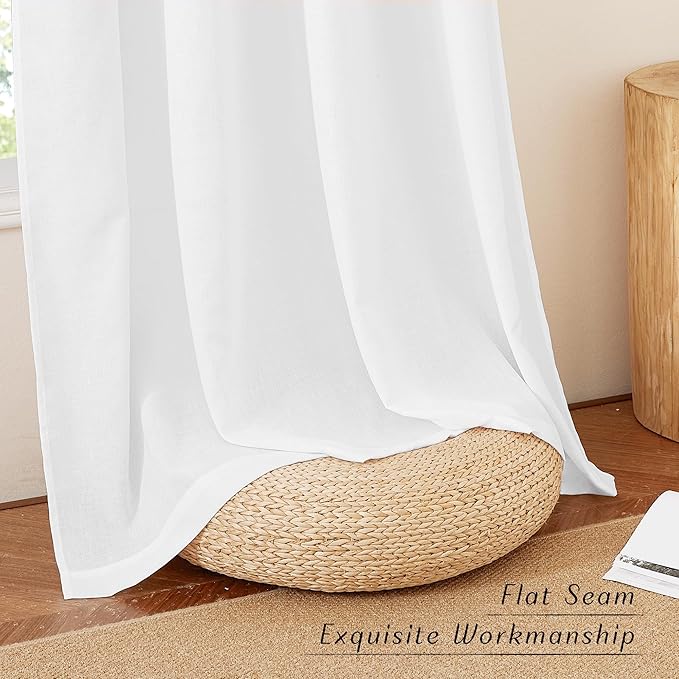 NICETOWN White Linen Doorway Curtains 80 inches Long, Grommet Thick Linen Weave Semi Sheer Window Treatments Privacy Assured with Light Filtering for Bedroom/Side Door, W34 x L80