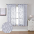 Lecloud Leia Light Grey Sheer Curtains 54 Inch Length 2 Panels, Light Reducing Jacquard Textured Leaf Voile Bedroom Curtains, Gauzy Clip Short Drapes with Dual Rod Pocket, 40 W x 54 L