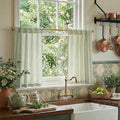 RYB HOME Linen Kitchen Striped Curtains for Cafe Bathroom Small Window, Short Pinstripe Drapes 36 inch Length Half Curtains for Living Room Boho Rustic Farmhouse, Sage Green, W26 x L36, 2 Panels