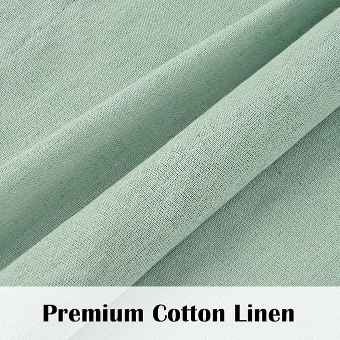 FRAMICS Boho Kitchen Curtains 24 Inch Length, Farmhouse Cotton Linen Tier Curtains, Rustic Button Short Curtains for Windows, Sage Green Country Cafe Curtains, Rod Pocket Small Window Curtains, 26x24