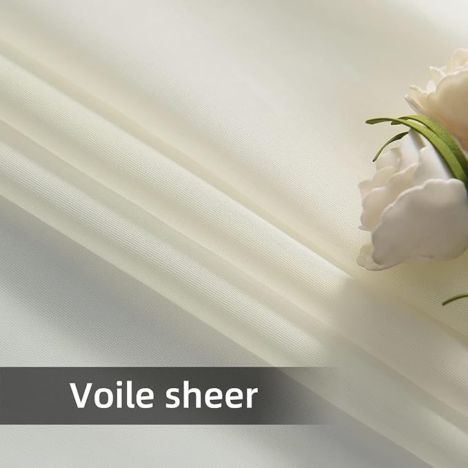 youleyar Solid Sheer Rod Pocket Curtain Voile Draperies 2 Panels White Beige Black Grey Coffee 38 Inch Width 45 Inch Long 1 Pair for Kitchen Bedroom Children Living Room Yard(Ivory,38Wｘ45L)