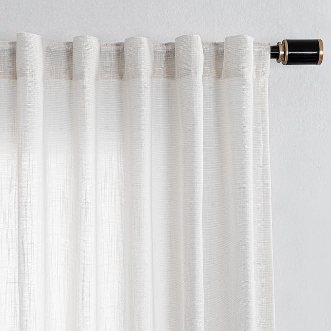 MYSKY HOME Natural Linen Living Room Curtains, Semi Sheers Light Filtering Back Tab Privacy Drapes for Patio Pergola Gazebo Nice Vertical Elegant Style, Beige White, 100 x 95 Inches, 1 Panel