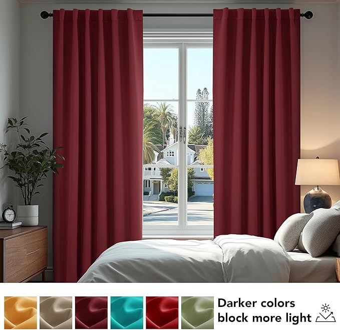 Deconovo Blackout Curtains, Thermal Insulated, W70 x L84 2 Panels, Back Tab, Machine Washable, Room-Darkening Drapes for Bedroom/Living Room Burgundy Red