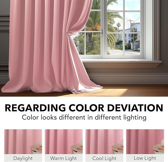 Deconovo Blackout Curtains, Thermal Insulated, W42 x L63 2 Panels, Back Tab, Machine Washable, Room-Darkening Drapes for Bedroom/Living Room Coral Pink