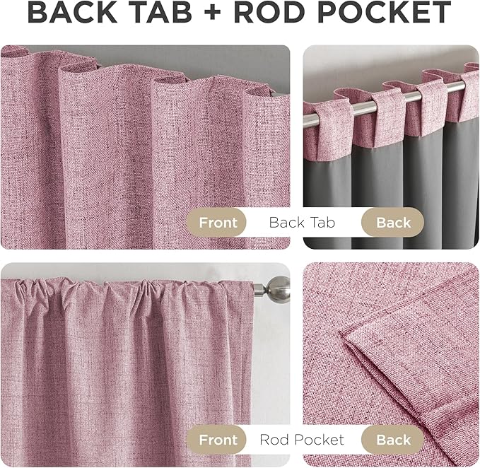 Joydeco Blackout Curtains for Bedroom - 100% Light Blocking 2 Panels Set Pink Drapes 42" W x 90" L, Thermal Insulated Room Darkening Curtains, Linen Textured for Living Room, Rod Pocket & Back Tabs