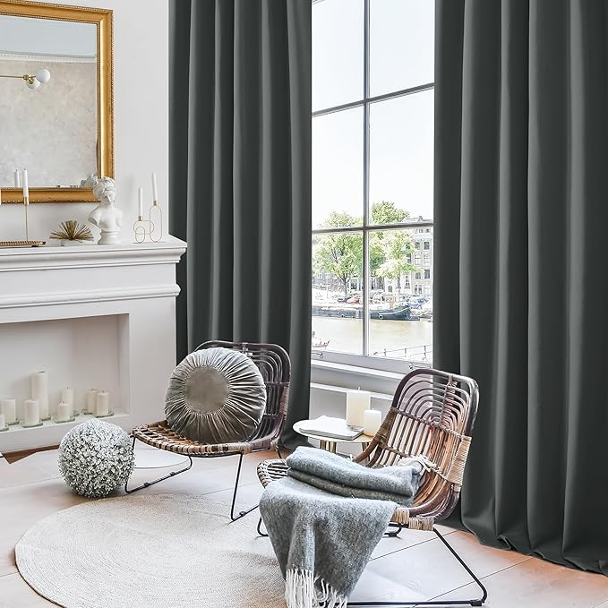 Deconovo Blackout Curtains, Thermal Insulated, W52 x L84 2 Panels, Back Tab, Machine Washable, Room-Darkening Drapes for Bedroom/Living Room Dark Grey