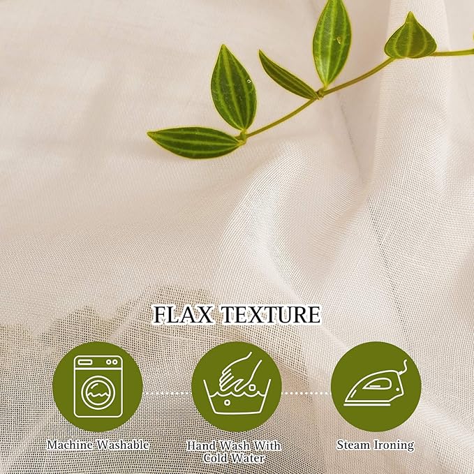 NICETOWN Sliding Door Curtains Linen Sheer Textured, Grommet Semi Sheer Keep Privacy Semi Window Drapes with Light Filtering for Living Room/Bedroom, W70 x L96, 2 Pieces, Beige