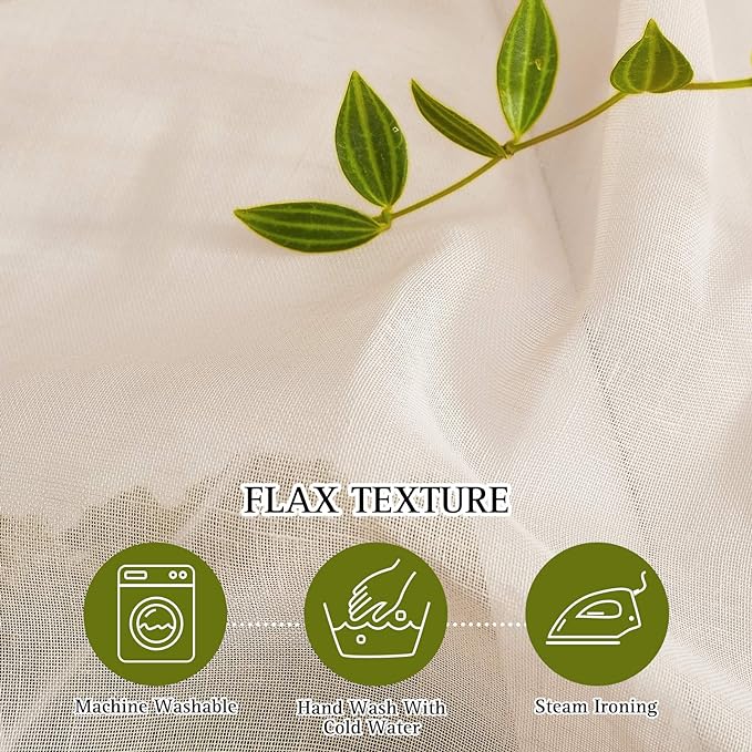 NICETOWN Semi Sheer Beige Curtains 84 inches Long, Grommet Linen Weave Vertical Drapes Semi Sheer Privacy with Light Filtering for Living Room/Bedroom, W36 x L84, 2 Panels