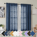 Simplebrand Navy Blue Semi Sheer Curtains 54 Inch Length 2 Panels, Geometric Jacquard Clip Textured Short Sheer Curtains for Bedroom，Modern Elegant Window Curtains Drapes/Treatment Sheer，42x54 inch
