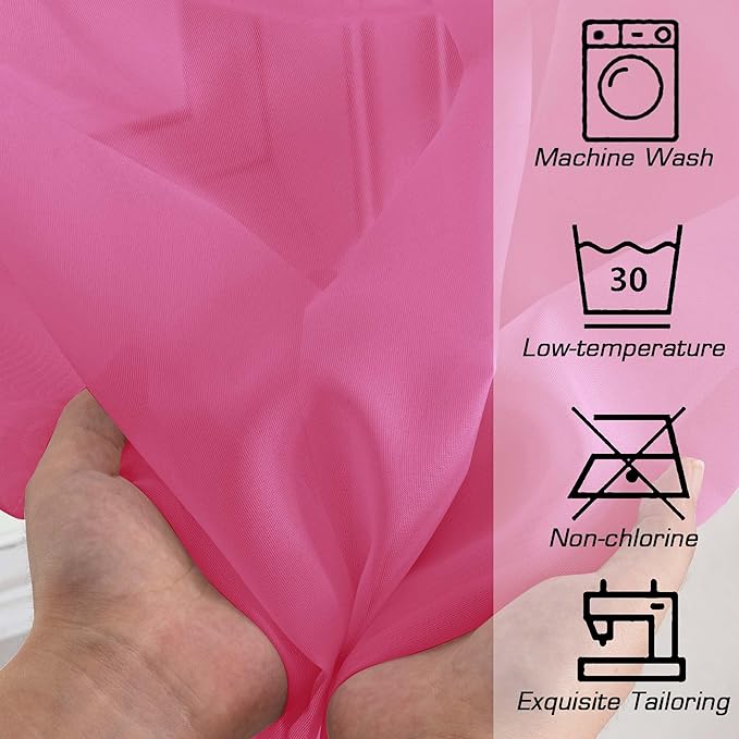 OWENIE Short Hot Pink Sheer Curtains 36 Inch Length 2 Panels Set, Kitchen Tiers Curtains Light Filter Rod Pocket Voile Cafe Curtain for Basement Bathroom Small Half Window, 42" W x 36" L, Hot Pink