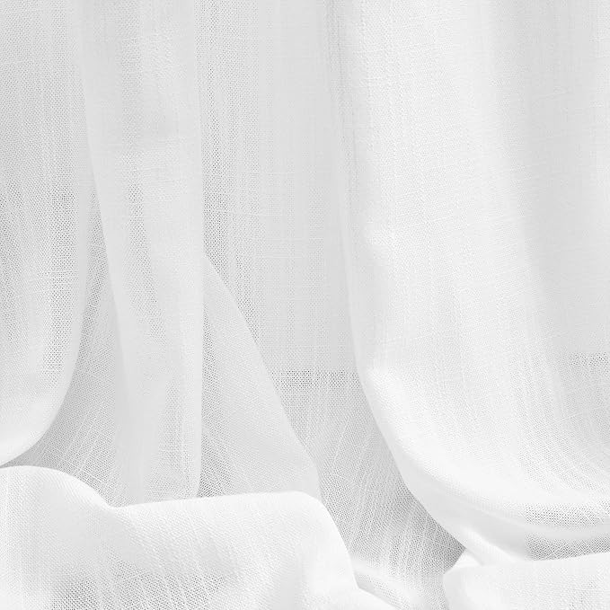 MYSKY HOME Floor to Ceiling Curtains 120 Inches White Sheer Window Drapes 2 Panel Sets Back Tab Draperies Linen Look Boho Fabric, Soft Cotton Blend Light Filtering for Living Room
