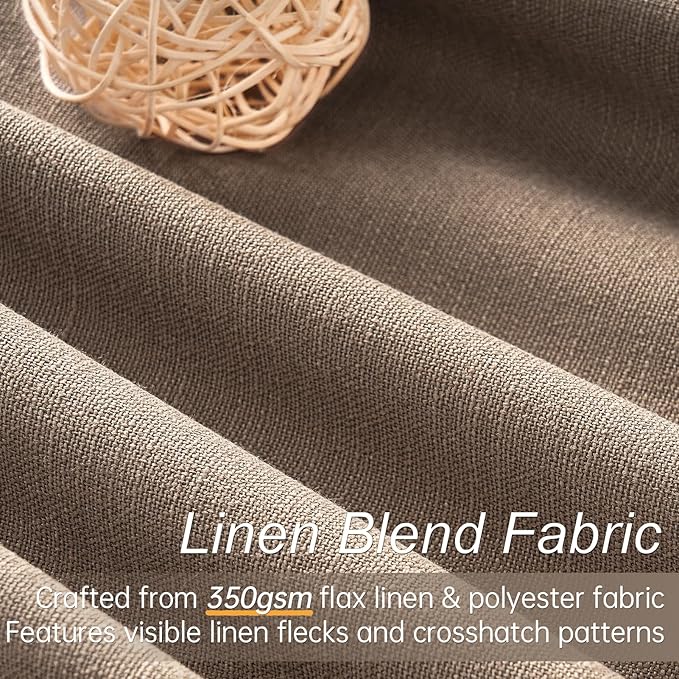 Topfinel 90 inch Long Linen Blackout Curtains 2 Panels for Bedroom Living Room 100% Black Out Linen Texture Curtain Elegant Farmhouse Window Drapes with Back Tab Rod Pocket Room Darkening Drape Taupe