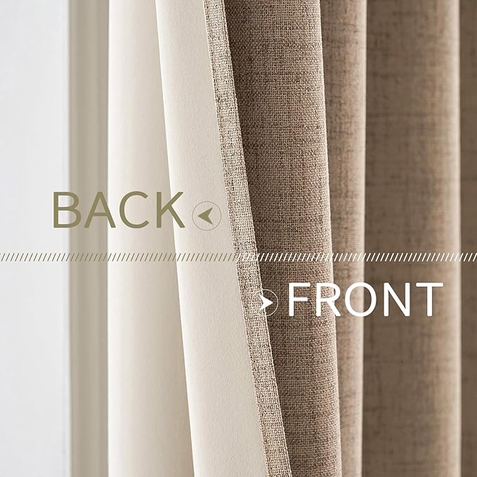 MIULEE 100% Blackout Linen Textured Curtains for Bedroom Solid Thermal Insulated Copper Brown Grommet Room Darkening Curtains & Drapes Luxury Decor for Living Room Nursery 52 x 90 Inch (2 Panels)