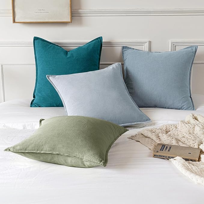 MIULEE Decorative Linen Euro Sham Pillow Covers 26x26 Sage Green Boho Farmhouse Neutral Spring Couch Throw Pillows for Bed Pack of 2 Accent Modern Pillowcase Summer Sofa Livingroom Home Decor