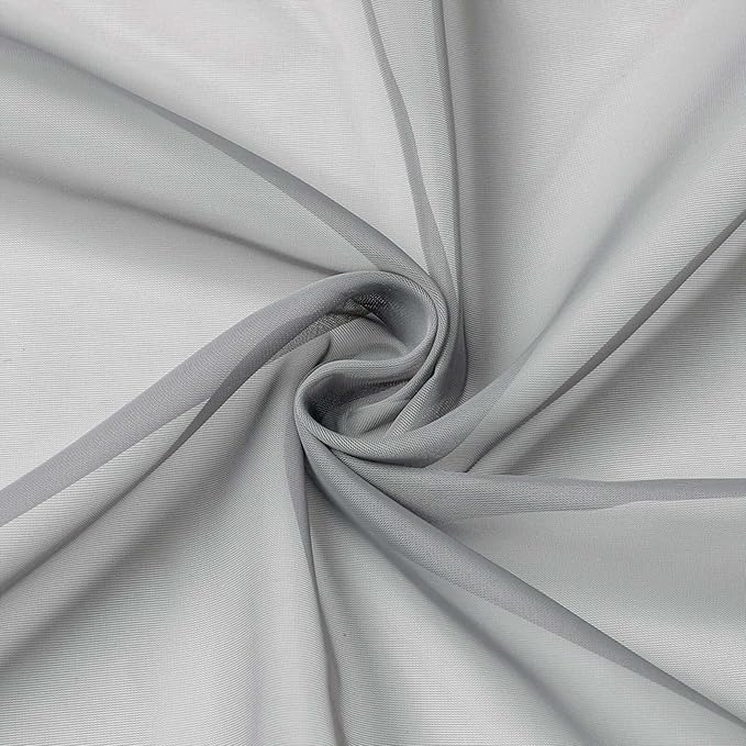 Kitchen Curtains 24 Inch Length Tier 2 Pieces, Light Grey Sheer Curtain Solid Soft Sheer Short Curtains for Windows, Cafe Bathroom Basement Rod Pocket Drapes, Light Grey, Each 42"Wx24"L Inch