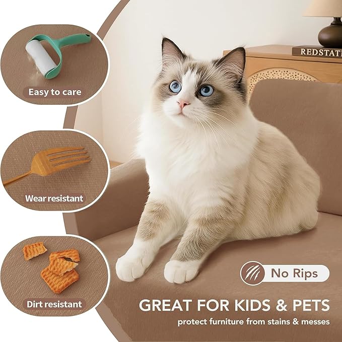 Couch Cover for Dogs, Boho Sofa Covers for 3 Cushion Couch, Chenille Sofa Slipcover for Pets Washable, L-Shape Sectional Couch Loveseat Cover Soft Throw Blankets with Tassels(91x134,Khaki)