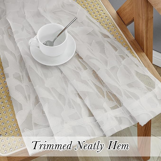 Lecloud Leia Ivory Sheer Curtains 96 Inches Long 2 Panels, Airy Voile Jacquard Leaf Textured Curtains, Light Filtering Farmhouse Dual Rod Pocket Curtain Drapes for Bedroom Living Room, 52" W x 96" L
