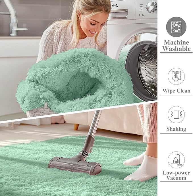 OLANLY 2x3 Machine Washable Small Bedside Rug, Soft Fluffy Shaggy Entryway Throw Rugs for Bedroom, Living Room, Indoor Floor Carpet for Kids Girls Boy, Nursery Rooms, Home Decor Aesthetic, Mint Green