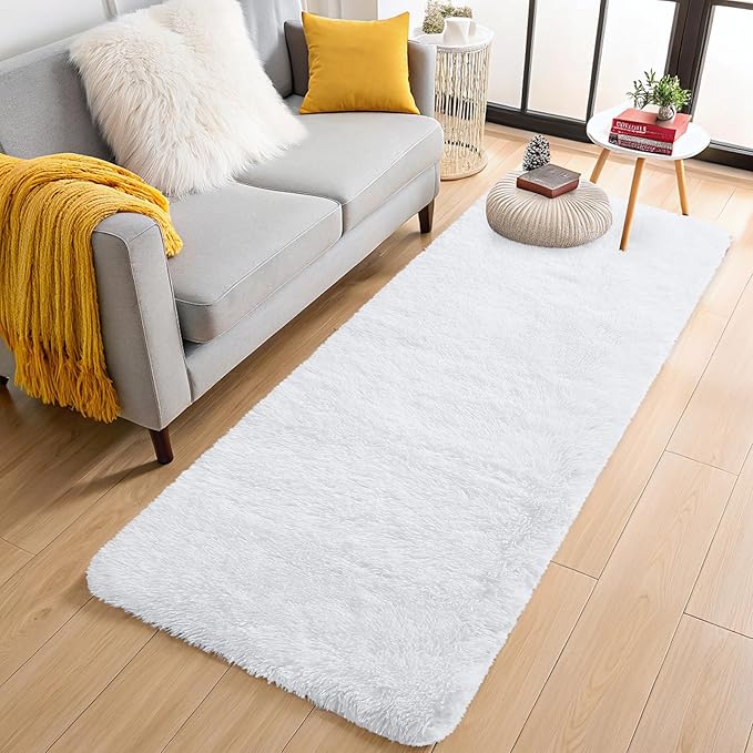 OLANLY 2x4 Machine Washable Runner Rugs for Hallway, Soft Fluffy Shaggy Bedside Rugs for Bedroom, Living Room, Indoor Floor Carpet for Kids Girls and Boys, Nursery Rooms, Home Decor Aesthetic, White