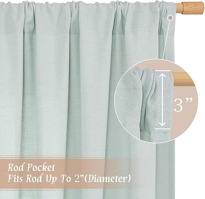 LAMIT Linen Curtains 63 Inch for Bedroom, Light Filtering Neutral Semi Sheer Window Treatment Farmhouse Curtains Rod Pocket Panels for Living Room/Dining Room, 2 Panels, 42 x 63 Inch, Light Blue