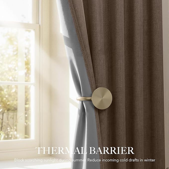 RYB HOME 100% Blackout Curtains 102 Inch Long, Thermal Insulated Window Curtains for Bedroom/Living Room/Dining/Sliding Glass Door, Privacy Assured Farmhouse Home Decor, W52 x L102, Coffee, 2 Panels