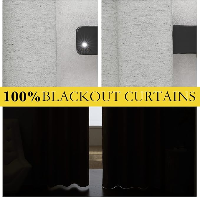 NICETOWN Grey Complete 100% Blackout Curtain Set for Cafe, 52W x 48L, 2 Pcs, Thermal Insulated & Energy Efficiency Cold Blocking Window Full Shading Panels for Shift Worker and Light Sleepers