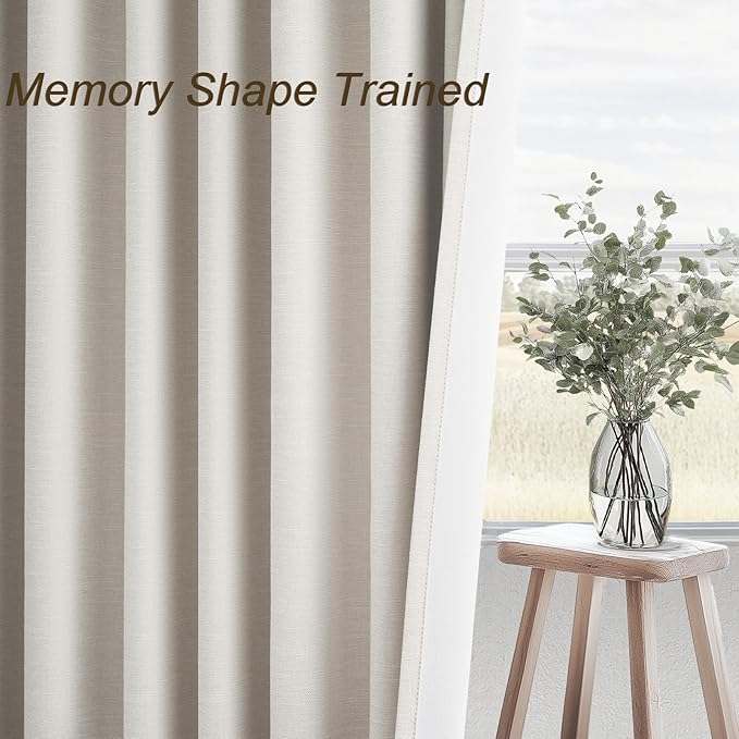 Extra Wide 100 Inch Length Blackout Curtains & Drapes 84 Inches Long 2 Panels Set for Sliding Glass Doors Modern Pleated Linen Blend Heavy Floor to Ceiling Large Window Drapes(100"Wx84"Lx 2 Birch)