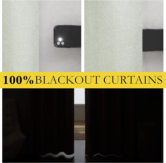 NICETOWN Extra Long Linen 100% Blackout Curtains 120" Length 2 Panels Set with Thermal Insulated Liners, Sage Green, 62" Width, Farmhouse Style Window Draperies for Patio Sliding Glass Door