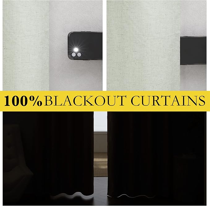 NICETOWN Extra Long Linen 100% Blackout Curtains 102" Length 2 Panels Set with Thermal Insulated Liners, Sage Green, 62" Width, Farmhouse Style Window Draperies for Patio Sliding Glass Door