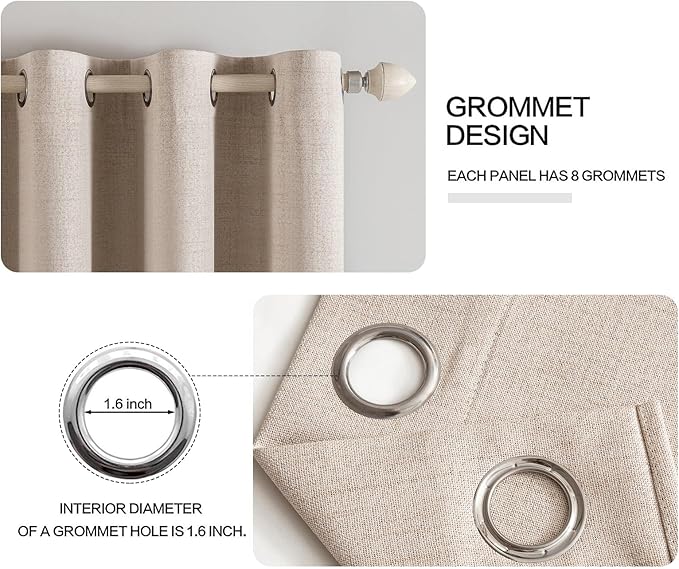 MIULEE 100% Blackout Linen Textured Curtains for Bedroom Solid Thermal Insulated Natural Beige Grommet Room Darkening Curtains & Drapes Luxury Decor for Living Room Nursery 52 x 80 Inch (2 Panels)
