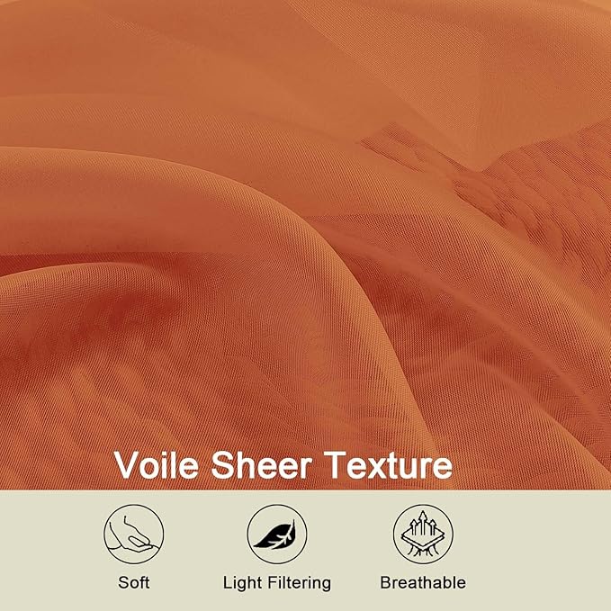 Orange Sheer Curtains for Bedroom Living Room 45 Inch Length 2 Panels, Soft Airy Light Filtering Small Kitchen Window Curtains, Rod Pocket Short Curtain Drapes, Orange, 42" Wx45 L Inches
