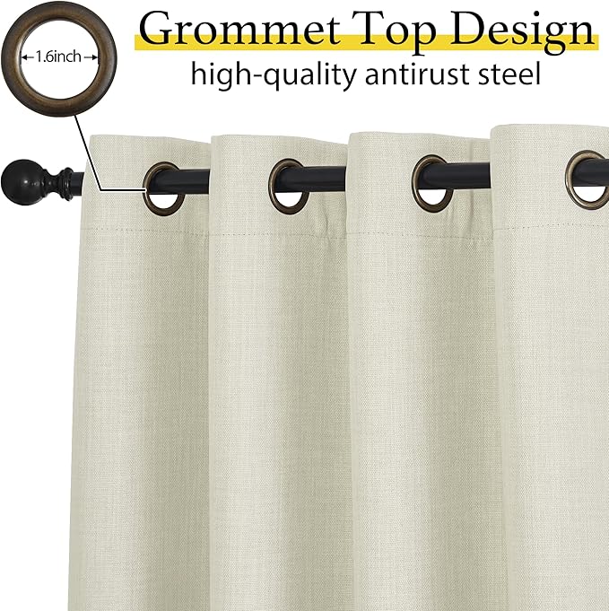 NICETOWN Natural Linen Room Darkening Curtain Valances for, Grommet Faux Linen Blend Short Curtains Thermal Insulated Window Tiers for Kitchen Over Sink, W52 x L30, Set of 2