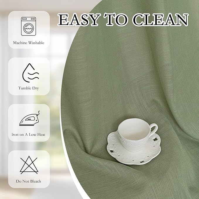 MYSKY HOME Sage Green Curtains 96 Inches Long for Living Room Sliding Glass Door Semi Sheer Drapes Light Filtering Window Treatments Soft Farmhouse Style Privacy Protect Back Tab, 50" x 96", 2 Panels