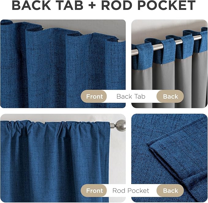 Joydeco Blackout Curtains for Bedroom - 63 Inch Long 100% Light Blocking 2 Panels Navy Blue Drapes, Thermal Insulated Room Darkening Curtains, Linen Textured for Living Room, Rod Pocket & Back Tabs