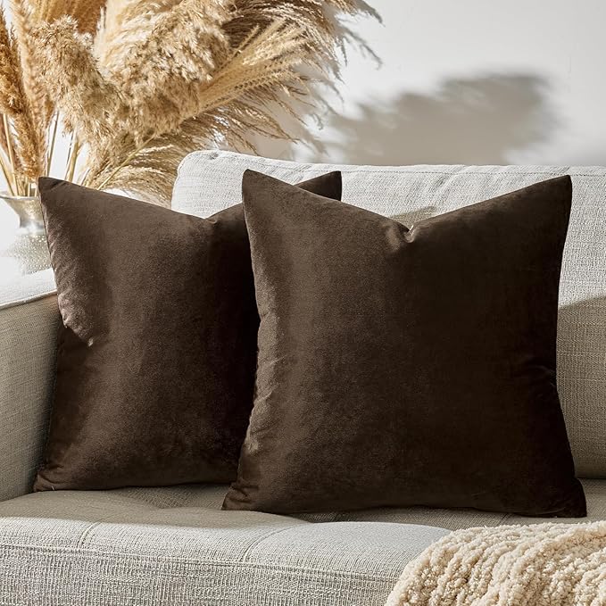 GIGIZAZA Brown Velvet Pillow Covers 26x26,Square Solid Throw Pillow Covers Decorative Modern Pillows Big Vintage Cases for Couch Pack of 2
